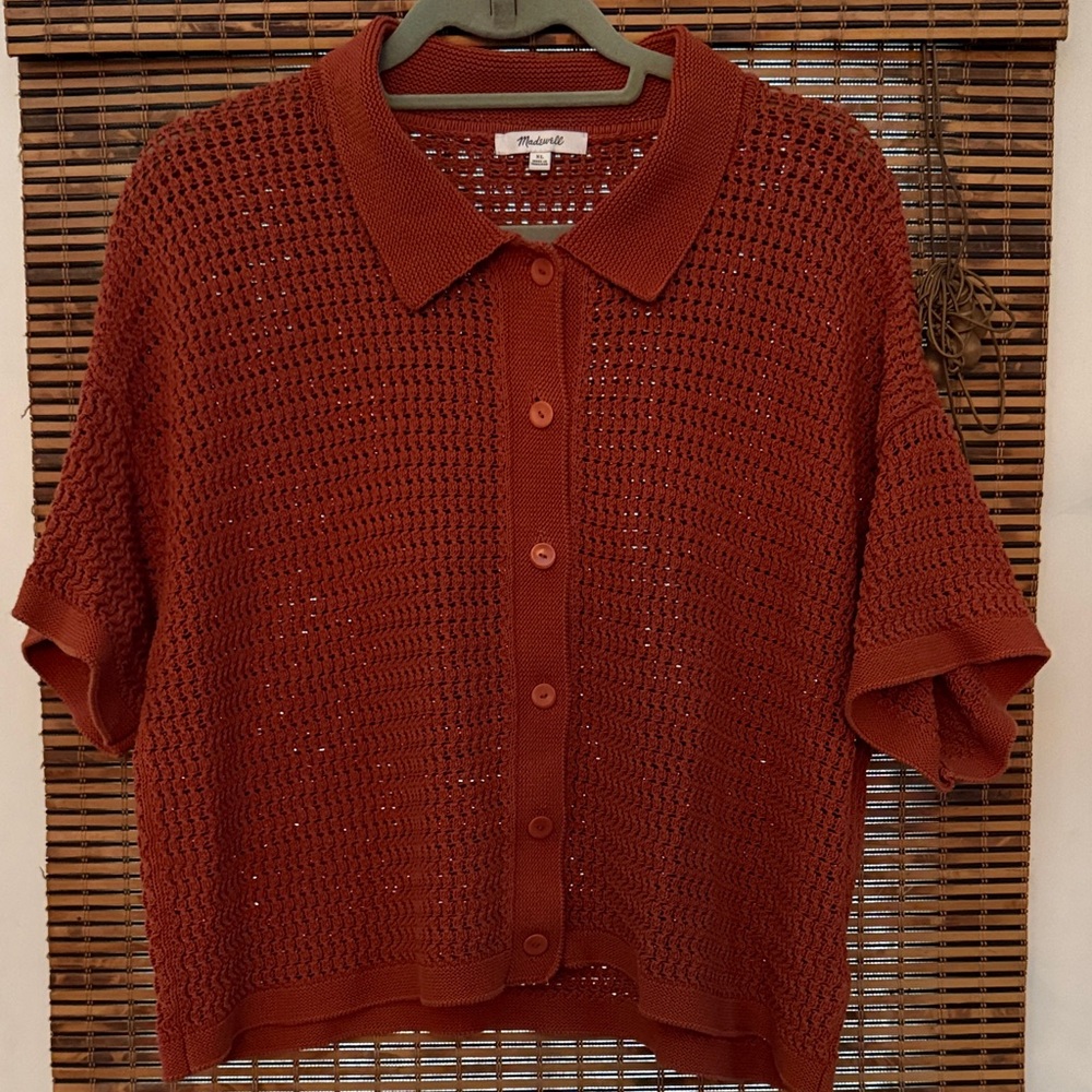 Rust Short Sleeve Knit Cardigan